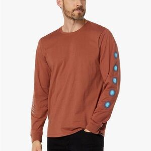 NWT Hurley Happy Sun Guy Long Sleeve Crewneck Tee in Brown With Blue Size Small